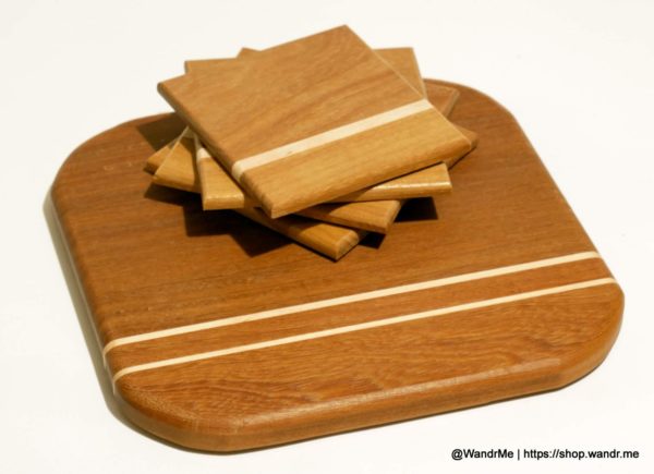 Pau Rosa and maple make these coasters and cutting boards a great balance of color and heft.