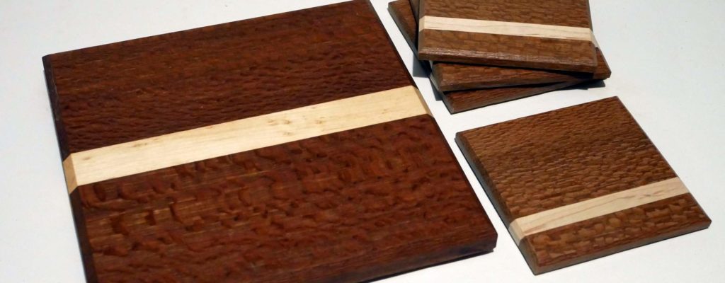 Leopardwood and maple bar set with cutting board and coasters