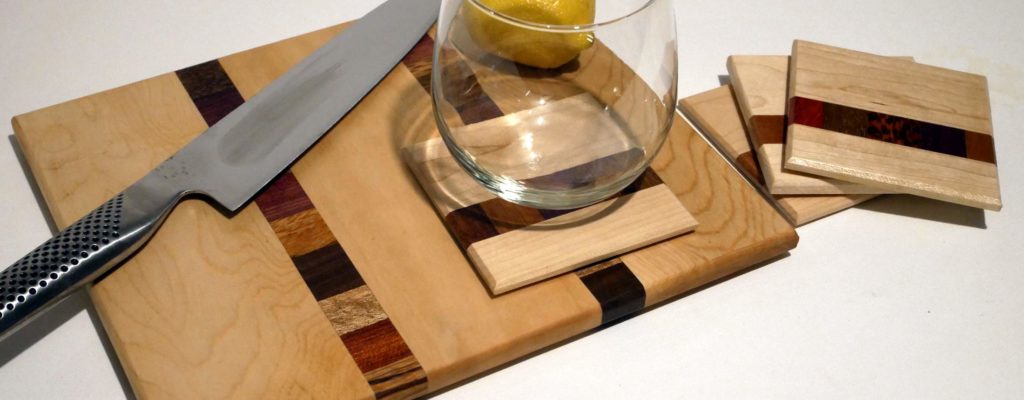 Maple and mixed hardwoods serving platter and coaster set