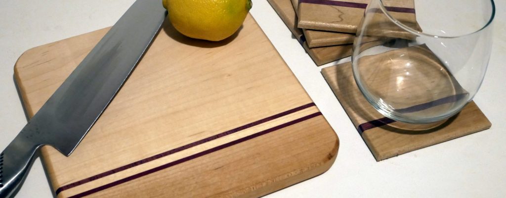Maple and Purpleheart cutting board and coaster set