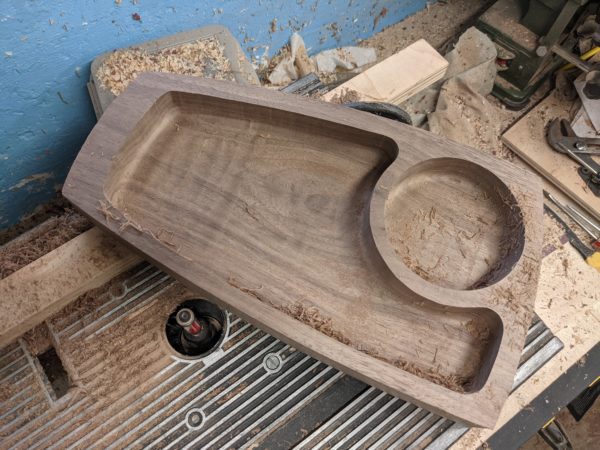 The shape of the serving tray is obvious at this stage, with the curved edges starting to show