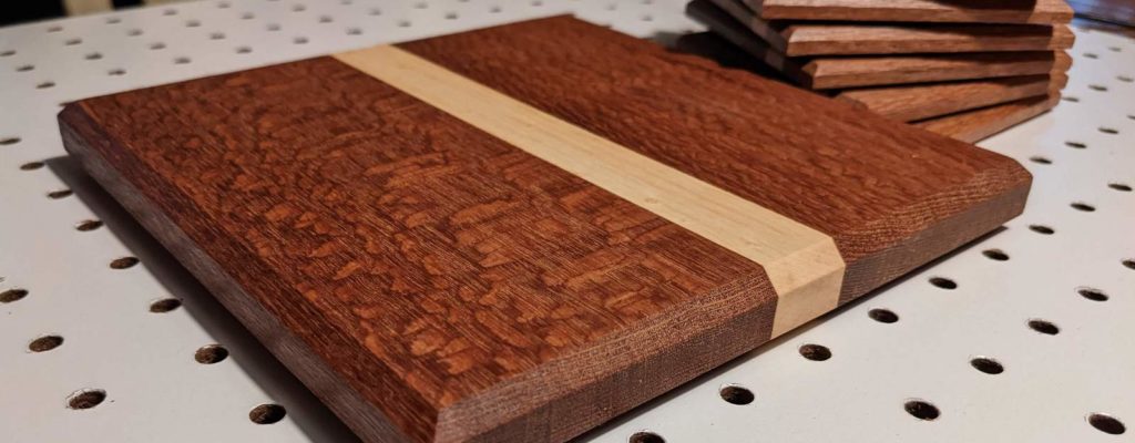Square Cocktail Cutting Board and Coaster set (Leopardwood and Maple)